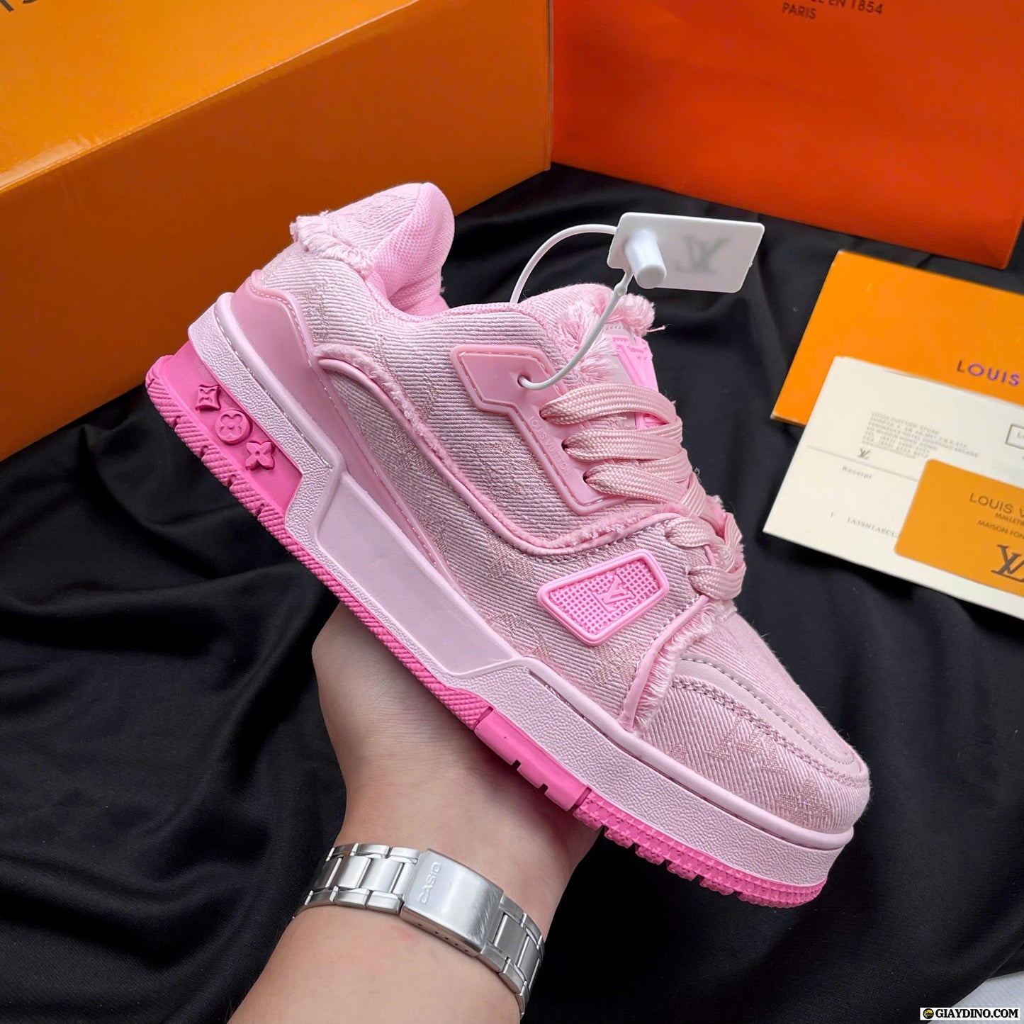 LV Pink Denim Skate Shoes